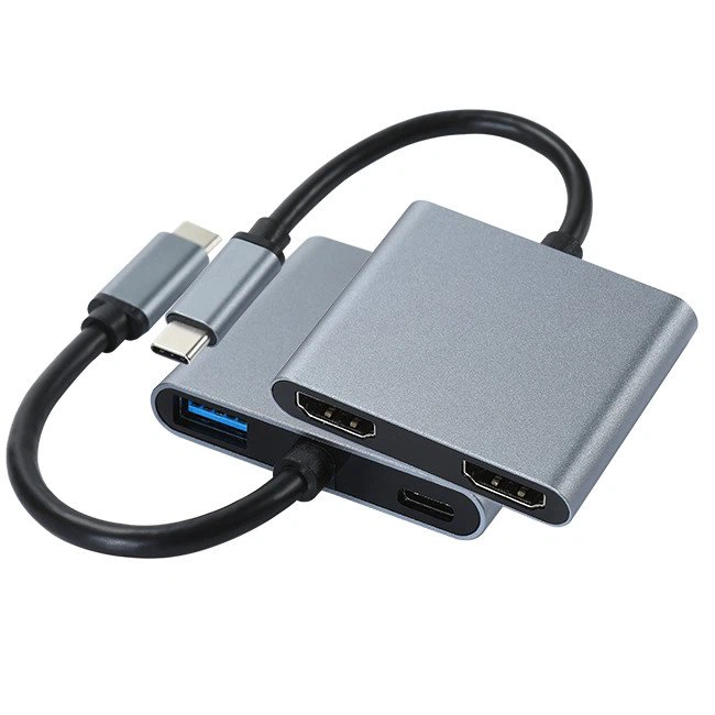 1 USB3 সহ USB C থেকে ডুয়াল HDMI মহিলা অ্যাডাপ্টার৷{2}} পোর্ট এবং পিডি পোর্ট